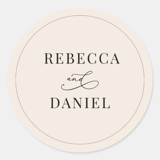 Eenvoudige Boho Neutral Blush Personalized Weddens Ronde Sticker (Voorkant)