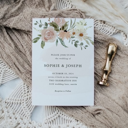 Eenvoudige Boho Neutrale Waterverf Flowers | Wedde Kaart