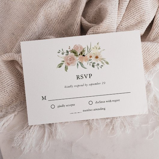 Eenvoudige Boho Neutrale Waterverf Flowers | Wedde RSVP Kaartje