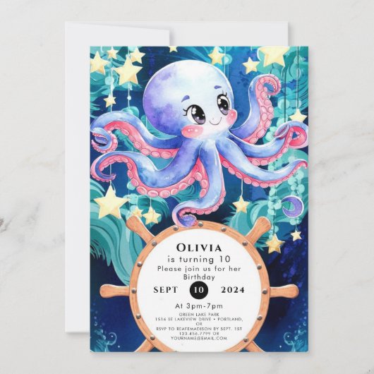Eenvoudige Boho Octopus Verjaardag Kaart (Voorkant)