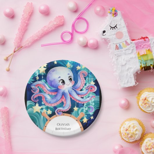 Eenvoudige Boho Octopus Verjaardag Papieren Bordje (Feest)