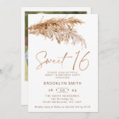 Eenvoudige Boho Pampas Grass Sweet 16 Verjaardag Kaart (Voorkant / Achterkant)