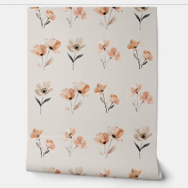 Eenvoudige Boho Poppy Bloem Print Beige Behang