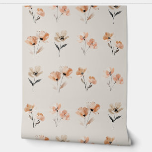 Eenvoudige Boho Poppy Bloem Print Beige Behang