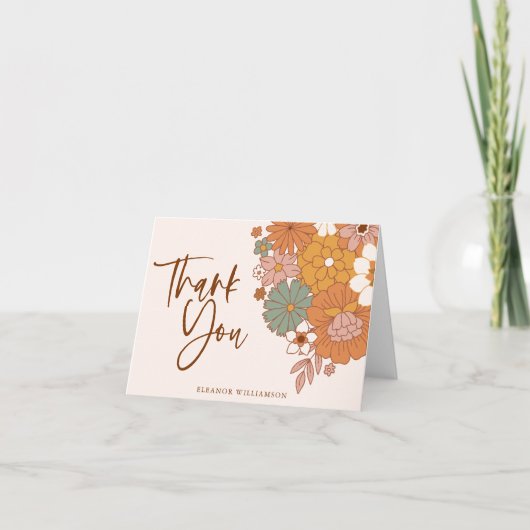 Eenvoudige Boho Retro Bloem Bruidsfeest Aangepaste Bedankkaart (Voorkant)
