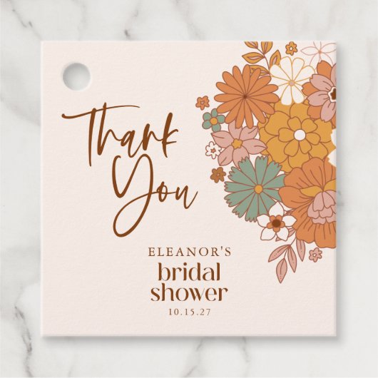 Eenvoudige Boho Retro Bloemen Vrijgezellenfeest Aa Bedankjes Labels (Voorkant)