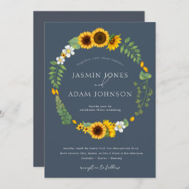 Eenvoudige Boho Royal Blue weelde zonnebloemen bru Kaart