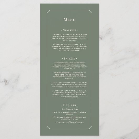 Eenvoudige Boho Sage Green Wedding Flat Menu (Voorkant)