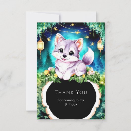 Eenvoudige Boho Schattige Wolf Verjaardag Bedankkaart (Voorkant)