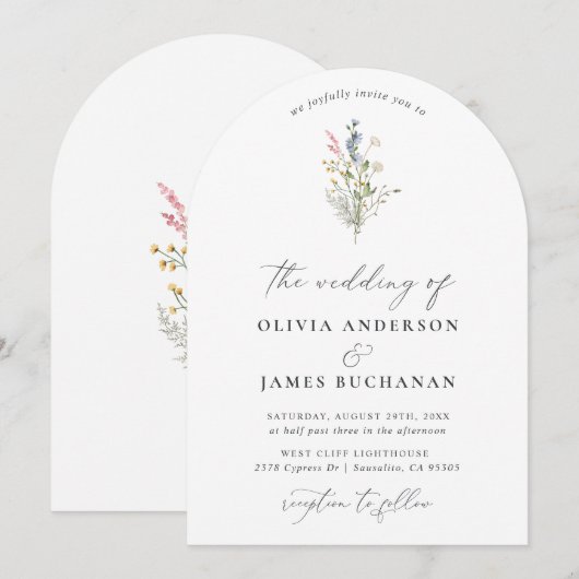 Eenvoudige Boho Spring Wildflower Arch Garden Wedd Kaart (Voorkant / Achterkant)