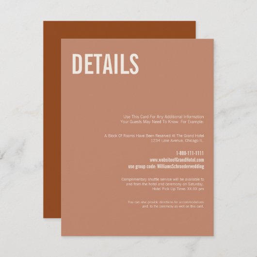 Eenvoudige Boho Terracotta Typography Weddenschap Informatiekaartje (Voorkant / Achterkant)