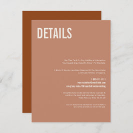 Eenvoudige Boho Terracotta Typography Weddenschap Informatiekaartje