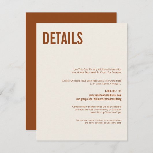 Eenvoudige Boho Terracotta Typography Weddenschap Informatiekaartje (Voorkant / Achterkant)