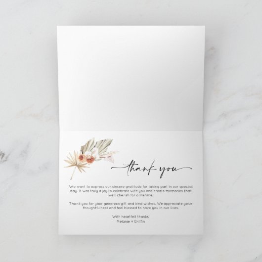 Eenvoudige boho twee foto bruiloft dank u bedankkaart (Binnen)