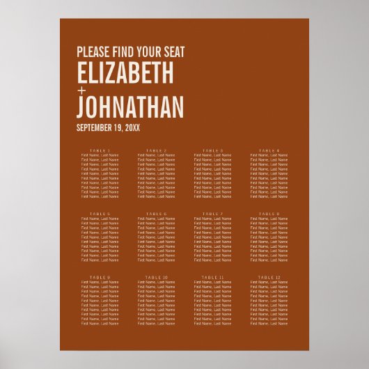 Eenvoudige Boho Typografie Wedding Seating Chart Poster (Voorkant)