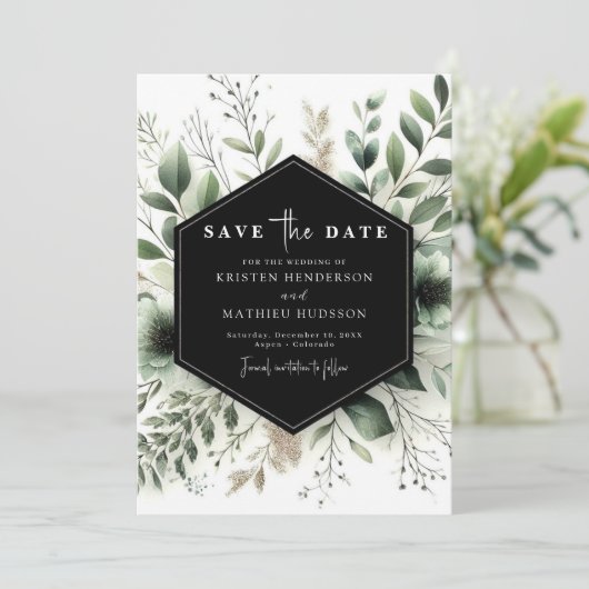 Eenvoudige Boho Waterverf Sage Green Wedding Save The Date (Staand voorkant)