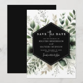 Eenvoudige Boho Waterverf Sage Green Wedding Save The Date (Voorkant / Achterkant)