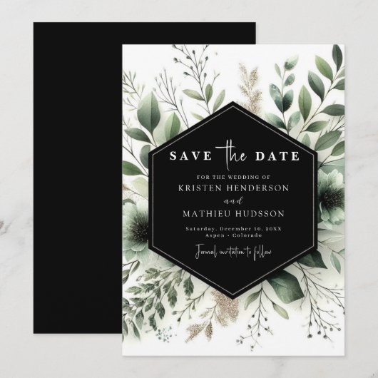 Eenvoudige Boho Waterverf Sage Green Wedding Save The Date (Voorkant / Achterkant)