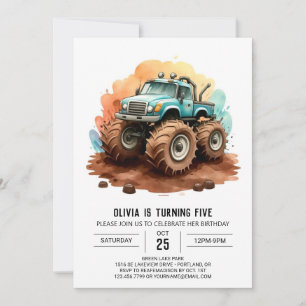 Eenvoudige Boho Wielen Monster Truck Verjaardag Kaart