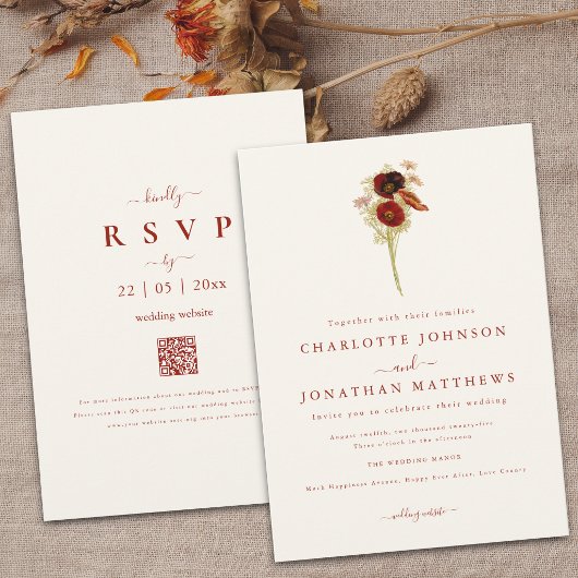 Eenvoudige Boho Wilde Bloem Herfst QR-code via Huw Kaart