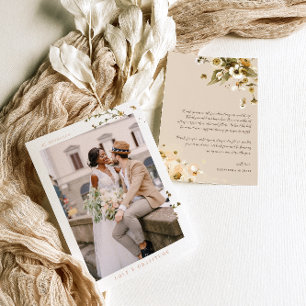 Eenvoudige Boho Wilde Bloemen Foto Bruiloft Beda Bedankkaart