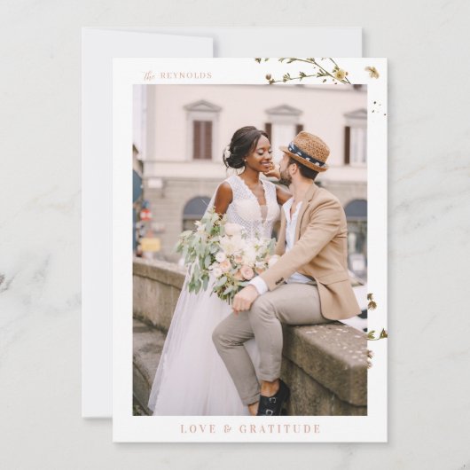 Eenvoudige Boho Wilde Bloemen | Foto Trouw Dankjew Bedankkaart (Voorkant)