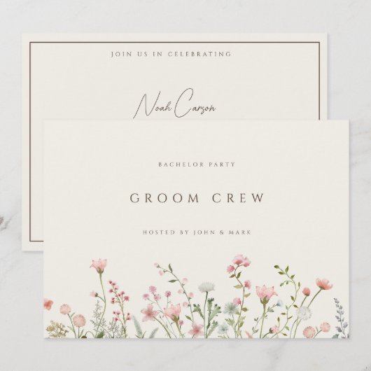 Eenvoudige Boho Wildflower Beige Bachelor Party Ka Kaart (Voorkant / Achterkant)