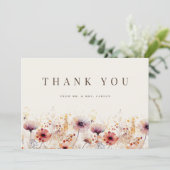 Eenvoudige Boho Wildflower Beige Dank je Kaart (Staand voorkant)