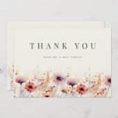 Eenvoudige Boho Wildflower Beige Dank je Kaart (Voorkant / Achterkant)