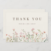Eenvoudige Boho Wildflower Beige Dank je Kaart (Voorkant / Achterkant)