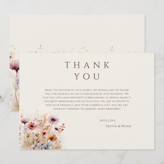 Eenvoudige Boho Wildflower Beige Dank u Kaart (Voorkant / Achterkant)