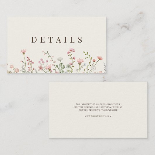 Eenvoudige Boho Wildflower Beige Details Informatiekaartje (Voorkant / Achterkant)