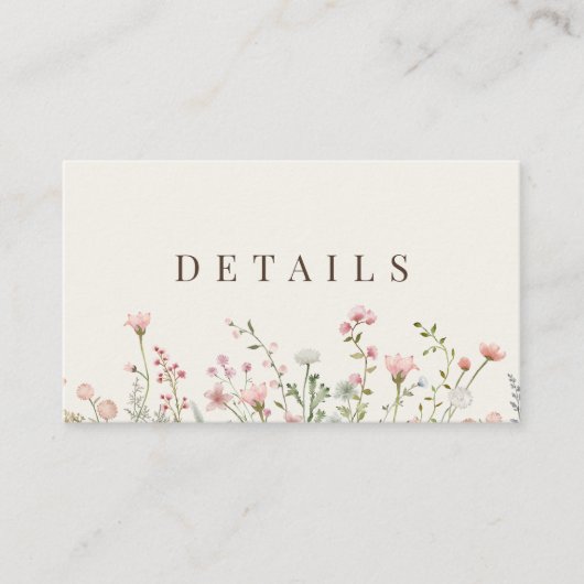 Eenvoudige Boho Wildflower Beige Details Informatiekaartje (Voorkant)