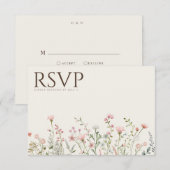 Eenvoudige Boho Wildflower Beige RSVP Bruiloft Kaa Kaartje (Voorkant / Achterkant)