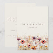 Eenvoudige Boho Wildflower Bewaar de datum Bruilof Aankondiging (Voorkant / Achterkant)