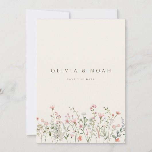 Eenvoudige Boho Wildflower Bewaar de datum Bruilof Aankondiging (Voorkant)