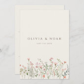 Eenvoudige Boho Wildflower Bewaar de datum Bruilof Aankondiging (Voorkant / Achterkant)