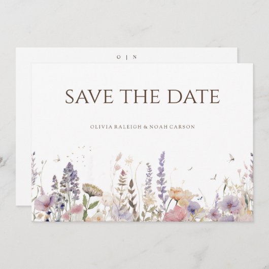 Eenvoudige Boho Wildflower Bewaar de datum Bruilof Save The Date (Voorkant / Achterkant)