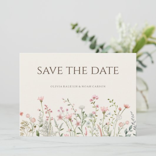 Eenvoudige Boho Wildflower Bewaar de datum Bruilof Save The Date (Staand voorkant)