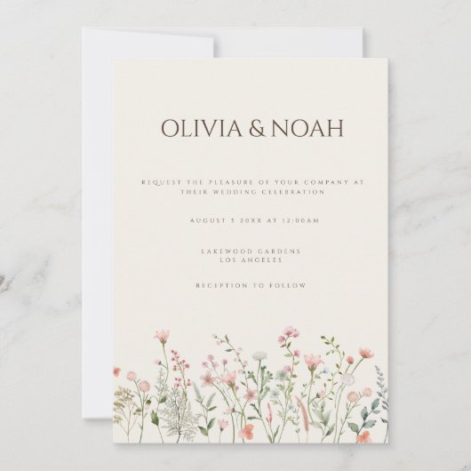 Eenvoudige Boho Wildflower bruiloft uitnodiging Ka (Voorkant)