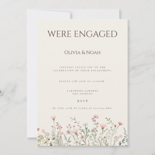 Eenvoudige Boho Wildflower Engagement Party Uitnod Kaart (Voorkant)