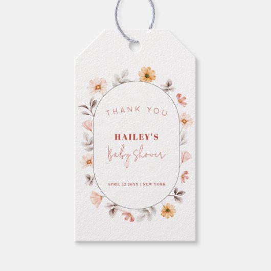Eenvoudige Boho Wildflower Lijst Baby shower Cadeaulabel (Voorkant)