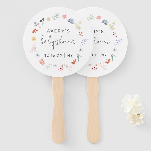 Eenvoudige Boho Wildflower Lijst Baby shower Handwaaier (Voorkant en achterkant)