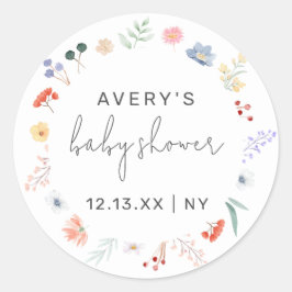 Eenvoudige Boho Wildflower Lijst Baby shower Ronde Sticker
