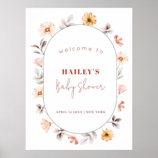 Eenvoudige Boho Wildflower Lijst Welkom Baby showe Poster (Voorkant)