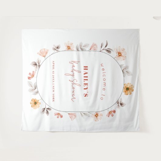 Eenvoudige Boho Wildflower Lijst Welkom Baby showe Wandkleed (Voorkant (horizontaal))