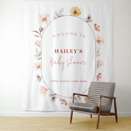 Eenvoudige Boho Wildflower Lijst Welkom Baby showe Wandkleed (In situ)