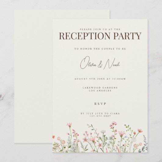 Eenvoudige Boho Wildflower Receptie Uitnodiging Ka (Voorkant / Achterkant)