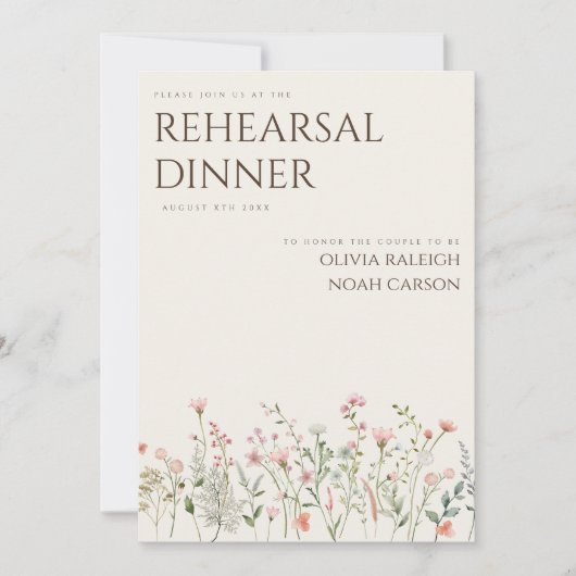 Eenvoudige Boho Wildflower repetitie diner uitnodi Kaart (Voorkant)