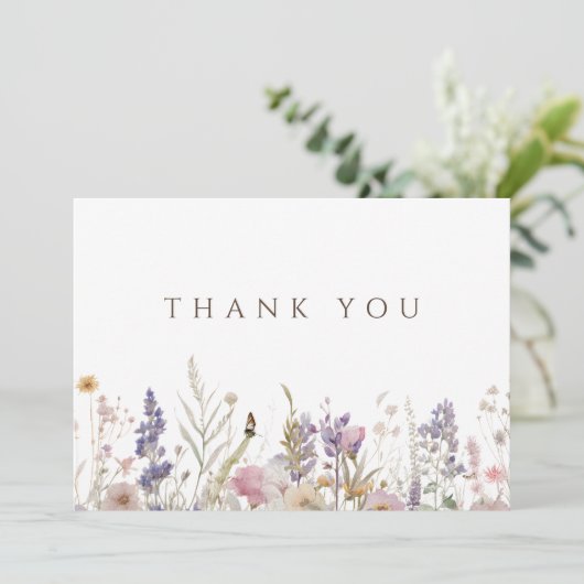 Eenvoudige Boho Wildflower White bedankje Bedankkaart (Staand voorkant)